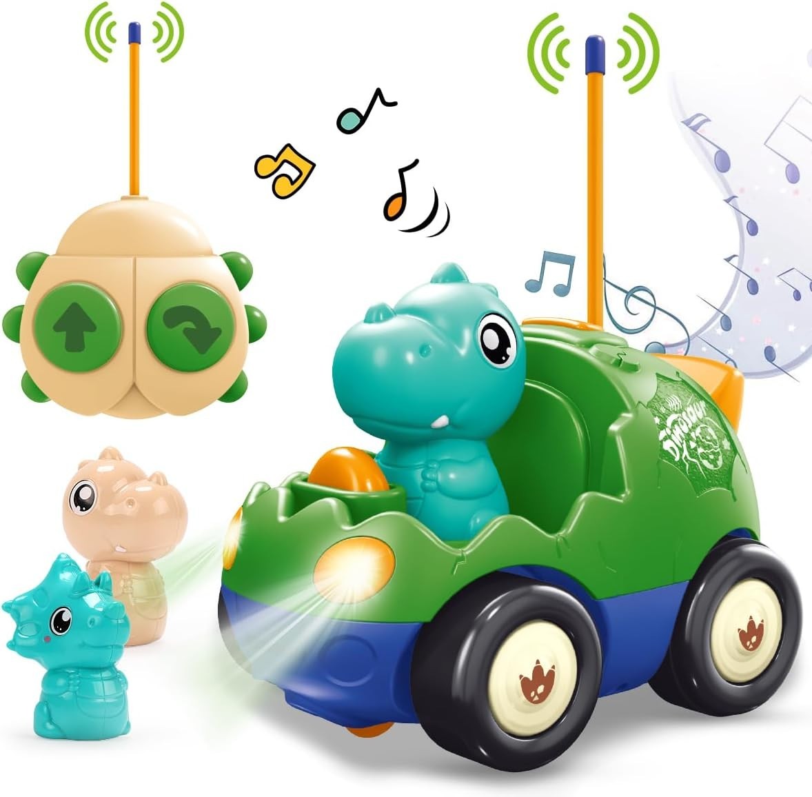 Toddler RC Dinosaur Car Toy with Music Lights Easy Control Gift for Kids 2-4