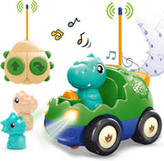 Toddler RC Dinosaur Car Toy with Music Lights Easy Control Gift for Kids 2-4