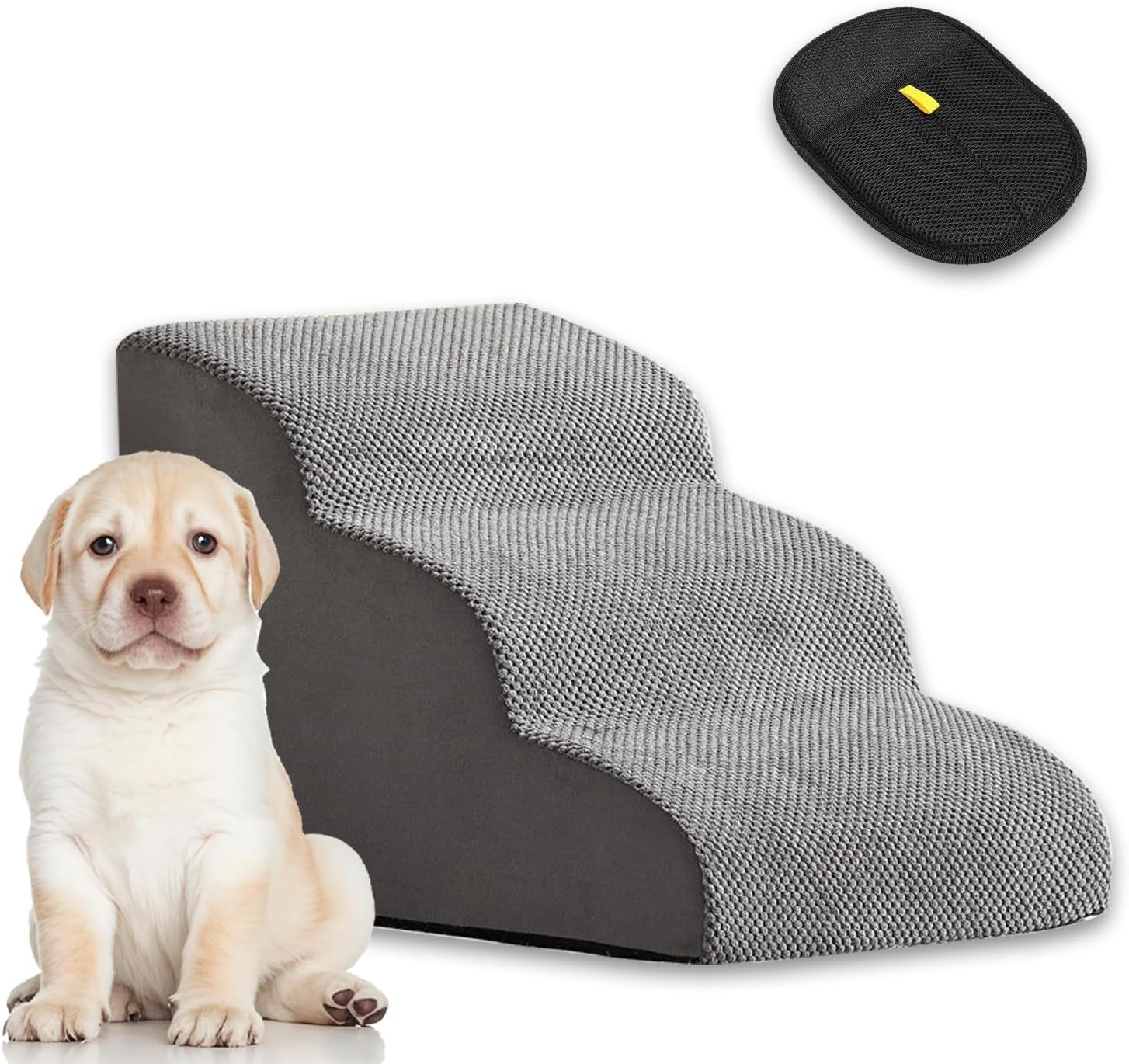 Dog Steps for Bed 3 Tier Anti-Slip Pet Stairs Foam Ramp Washable Cover