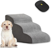 Dog Steps for Bed 3 Tier Anti-Slip Pet Stairs Foam Ramp Washable Cover