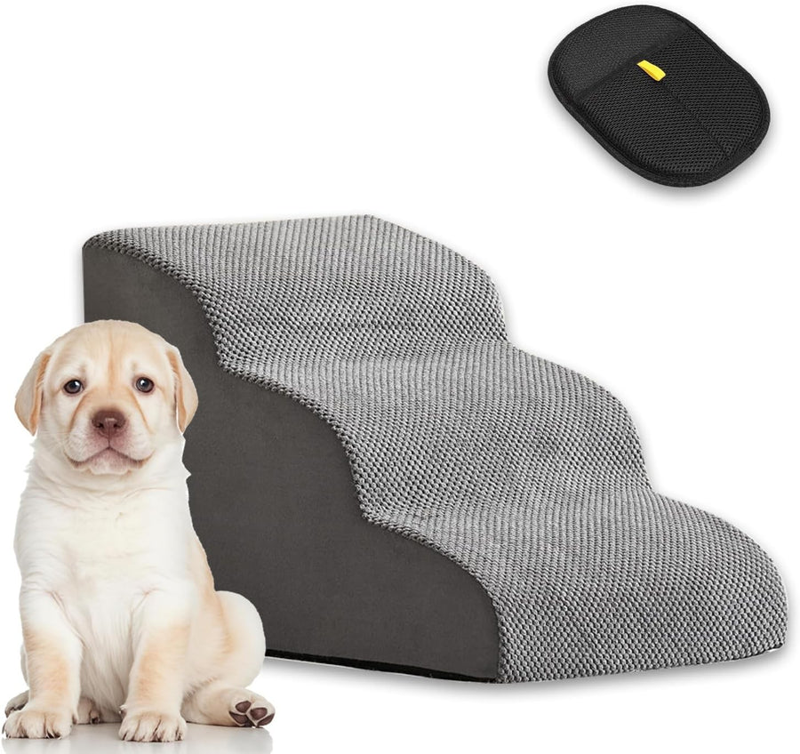 Dog Steps for Bed 3 Tier Anti-Slip Pet Stairs Foam Ramp Washable Cover