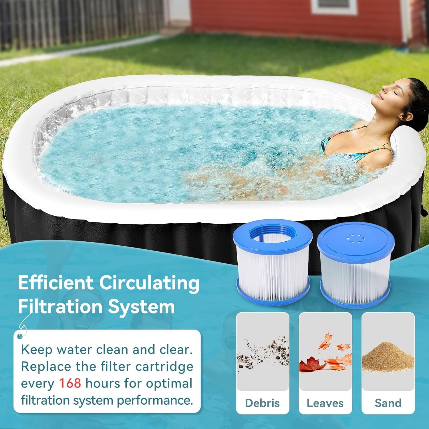 2 Person Inflatable Hot Tub Oval Spa 100 Air Jets Fast Heating Cover
