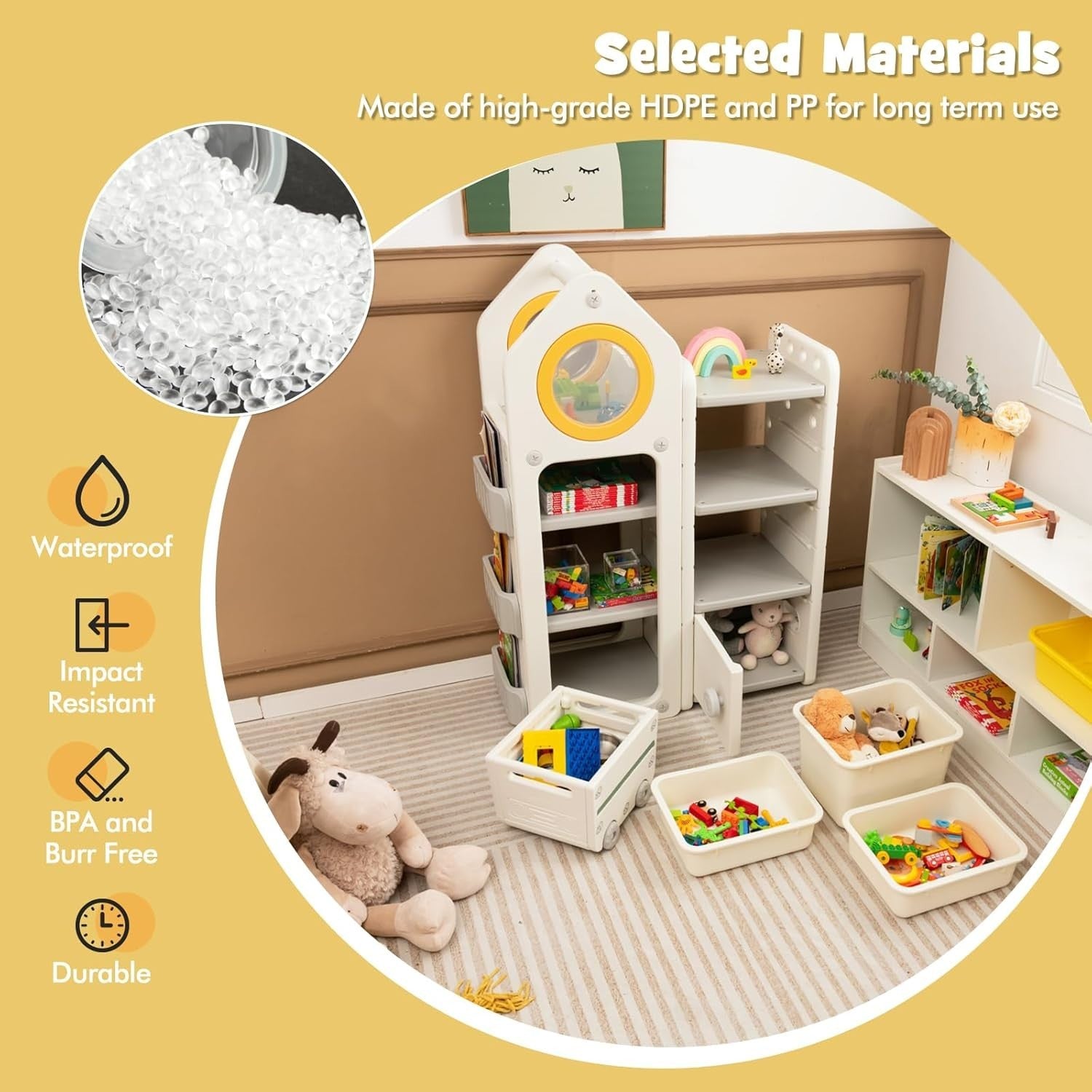Kids Toy Storage Unit with Bins Drawers Cabinet & Bookshelves House Shape