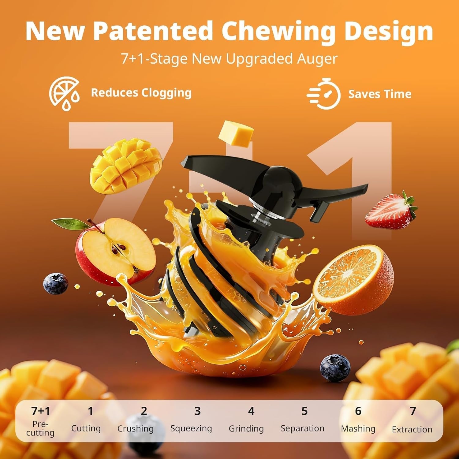 Cold Press Juicer 147mm Wide Chute Whole Fruit Auto Feed 2.1L