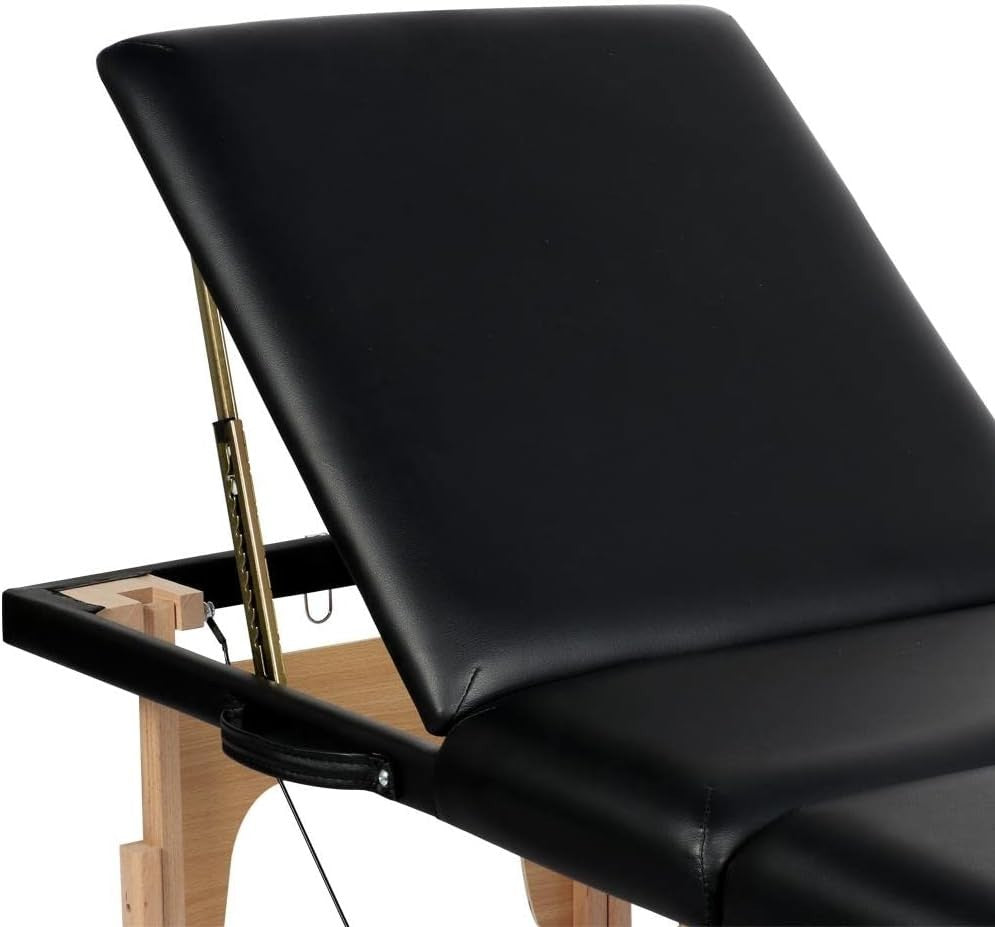 60cm 3-Section Portable Massage Table | Foldable Wooden Lash Beauty Bed Black