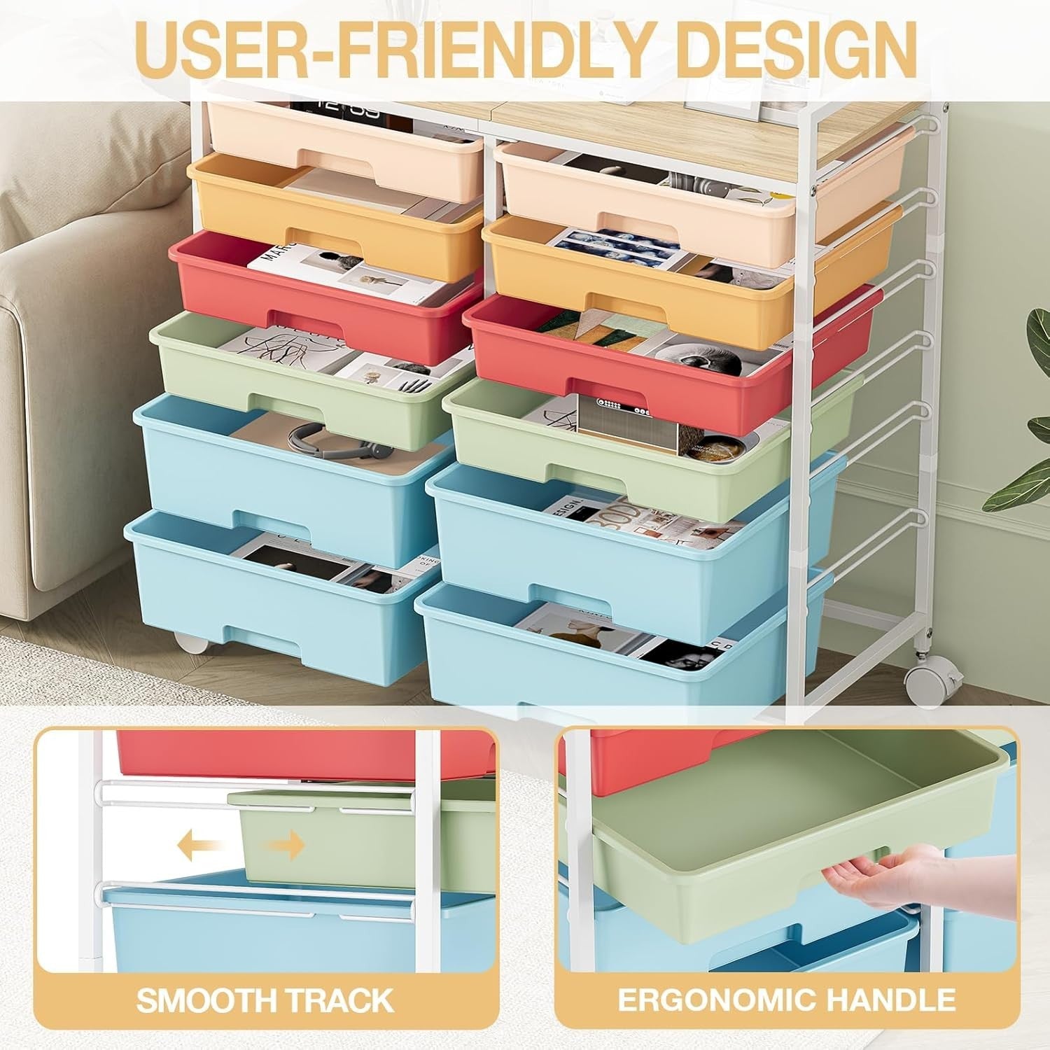 12 Drawer Rolling Storage Cart Craft Organizer Trolley Multicolor