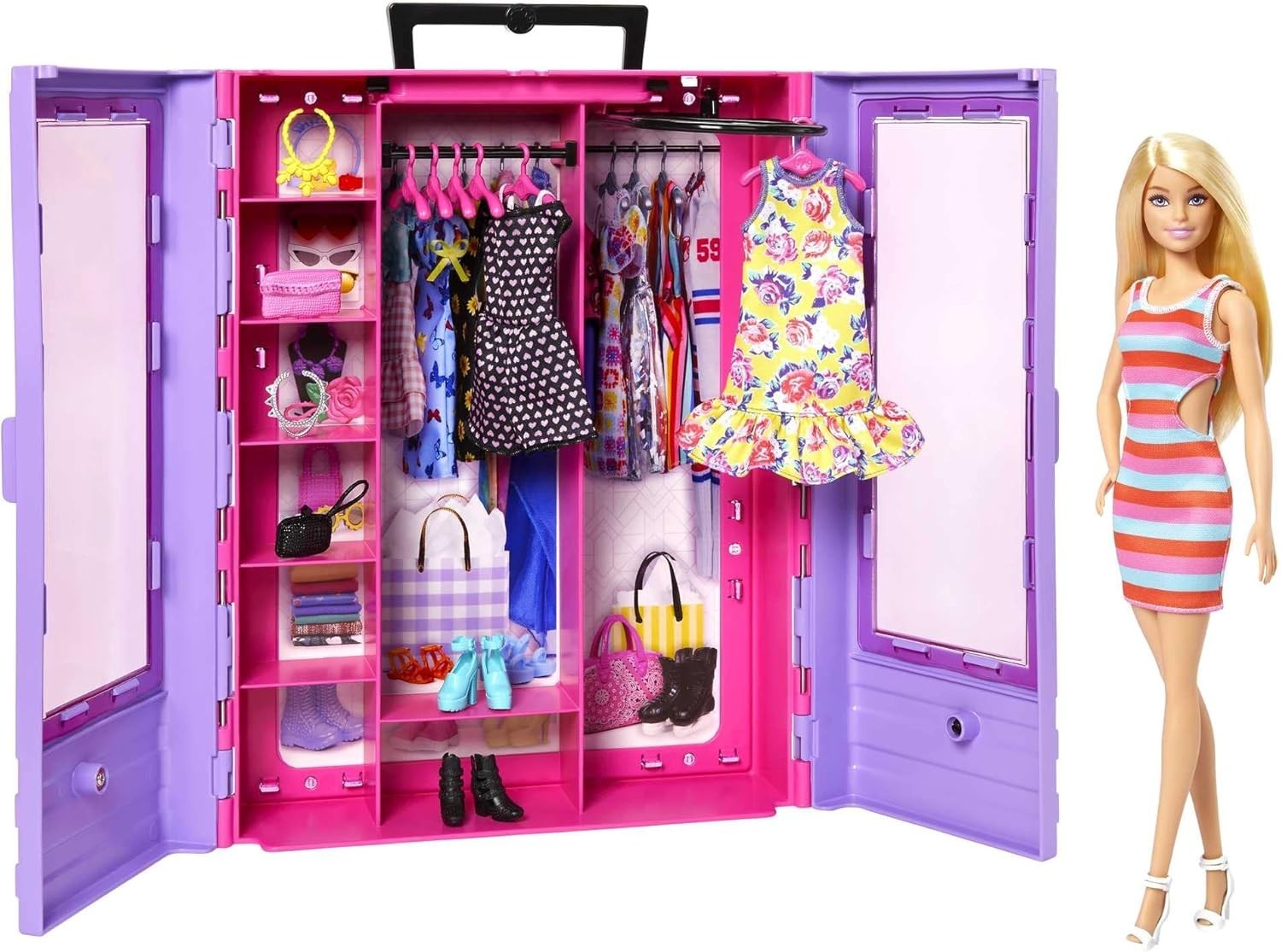 Portable Doll Closet Playset with Fashion Doll Clothes Shoes Accessories