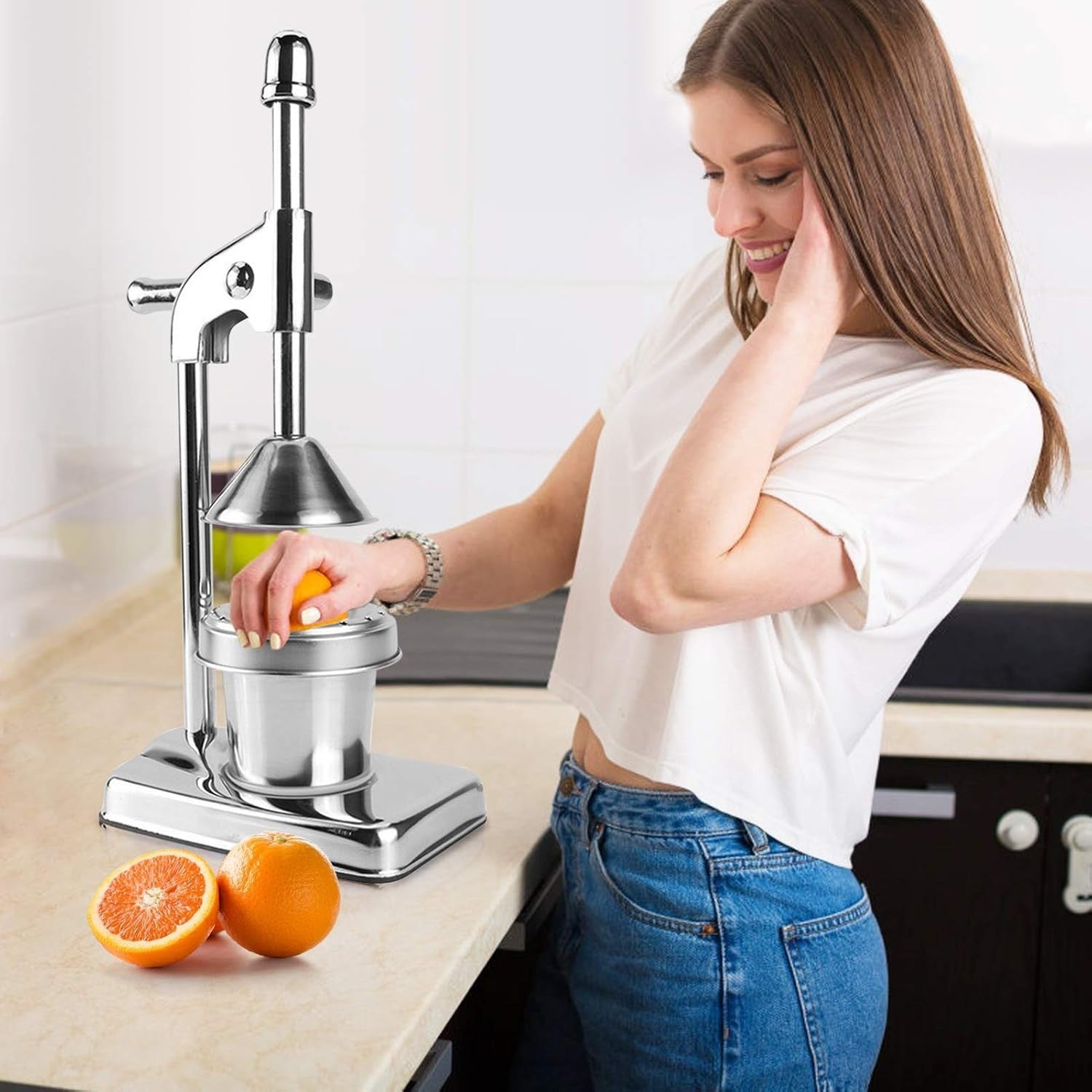 Vintage Manual Citrus Press Stainless Steel Lever High Yield Easy Clean