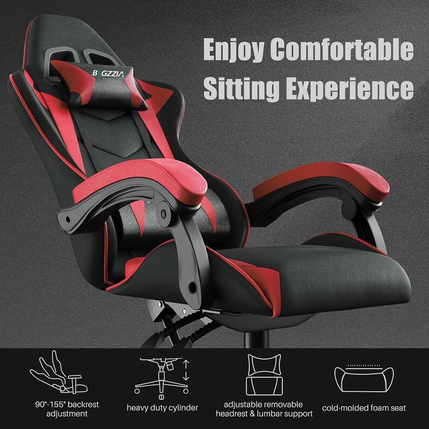 Ergonomic Gaming Chair Swivel Office Chair w/ Lumbar & Headrest Red