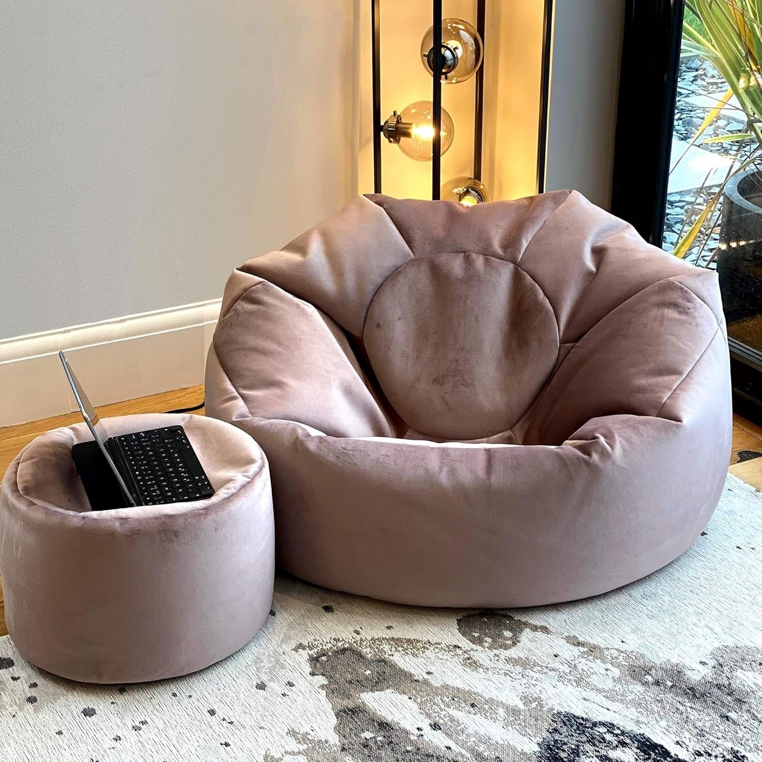 Plush Velvet Beanbag Chair Large Soft Lounger Indoor Floor Seating Blush Lilac