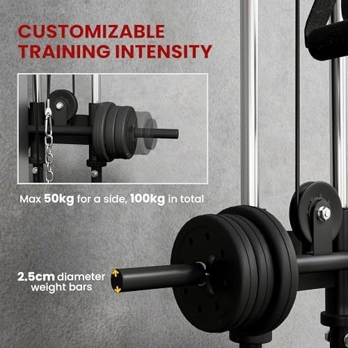 Adjustable Wall Mount Cable Machine, 15-Position Dual Pulley System Home Gym