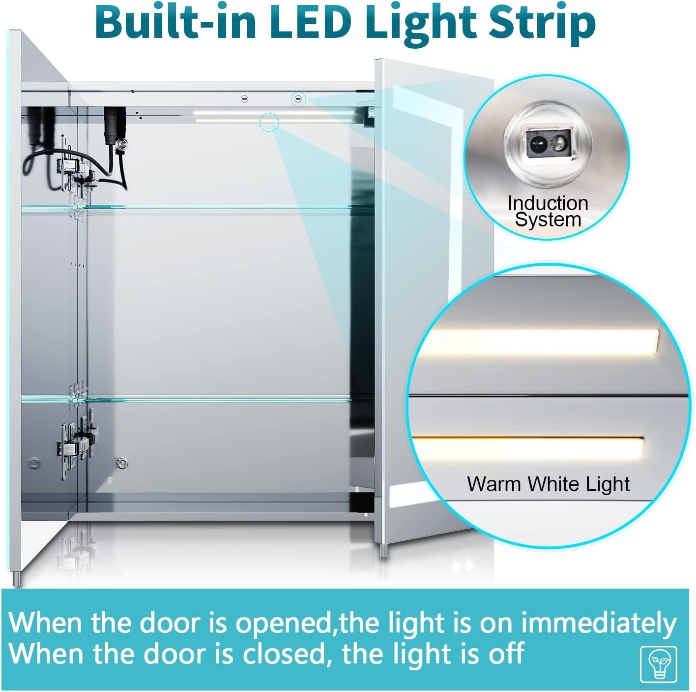 LED Mirror Cabinet 630x650mm Demister Shaver Socket 3-Colour Dimmable