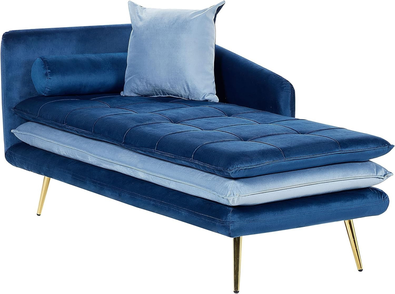 Left Hand Blue Velvet Tufted Chaise Lounge Thick Cushions Living Room