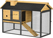 2 Tier Rabbit Hutch with Run Outdoor Wooden Cage Ramp Sliding Tray