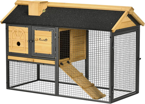 2 Tier Rabbit Hutch with Run Outdoor Wooden Cage Ramp Sliding Tray