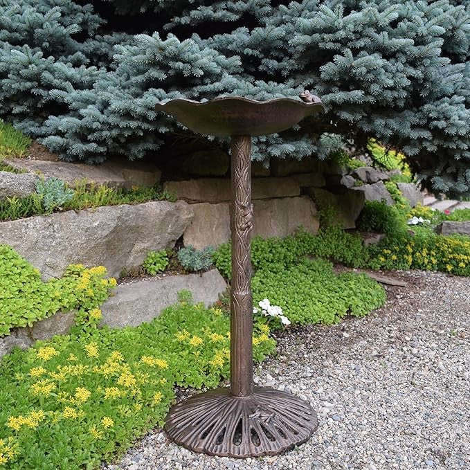 Antique Bronze Frog Bird Bath – Cast Aluminium Garden Ornament Outdoor Décor