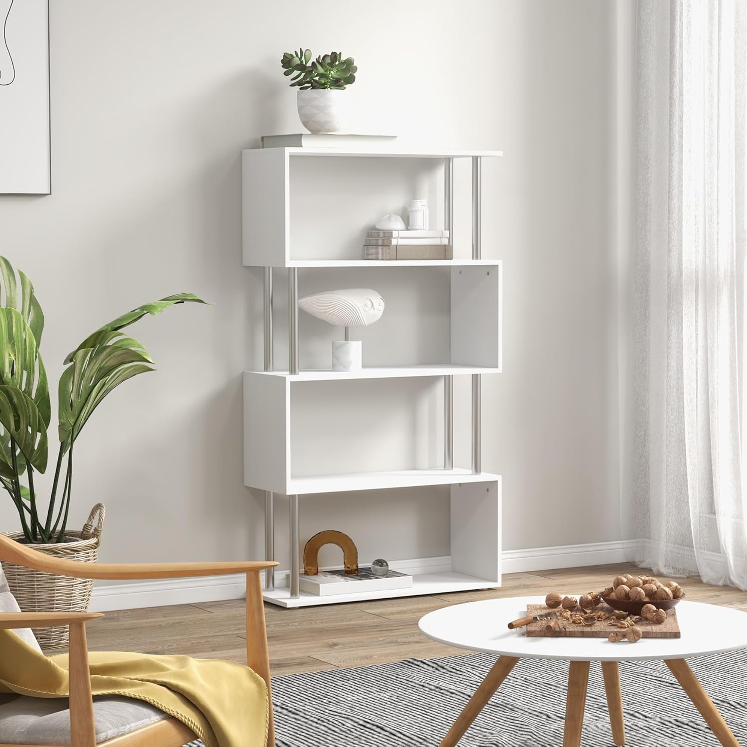 Modern S Shape 5 Tier Bookshelf Display Unit Storage Shelves for Living Room