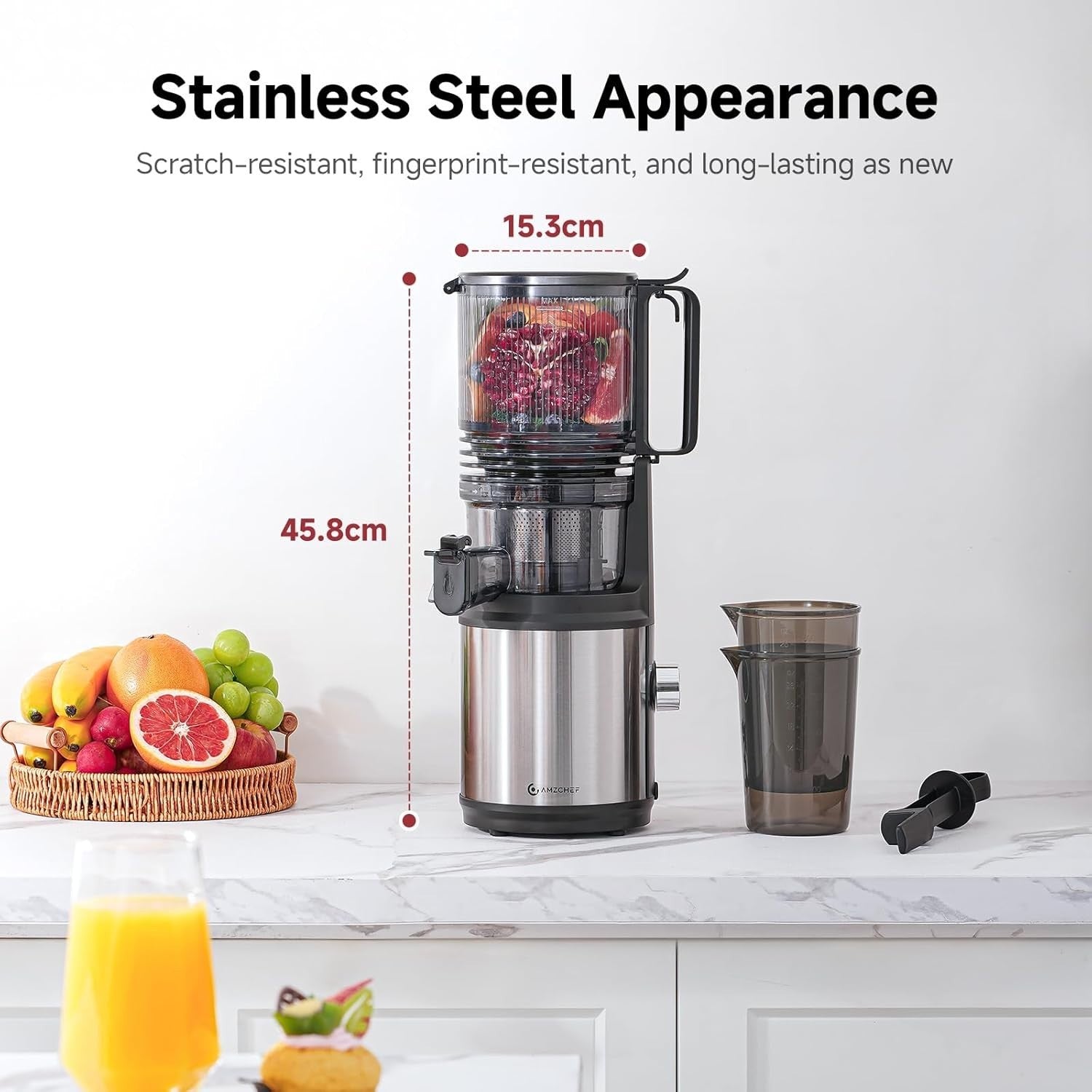 Cold Press Juicer 160mm Wide Chute Whole Fruit 2L Quiet High Yield