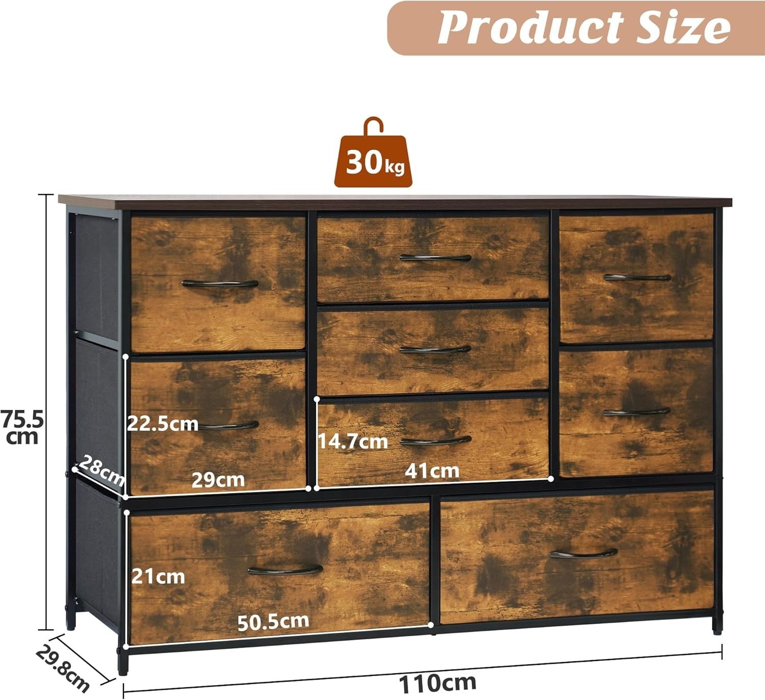 9 Drawer Fabric Dresser Storage Organizer | Bedroom, Living Room, Nursery
