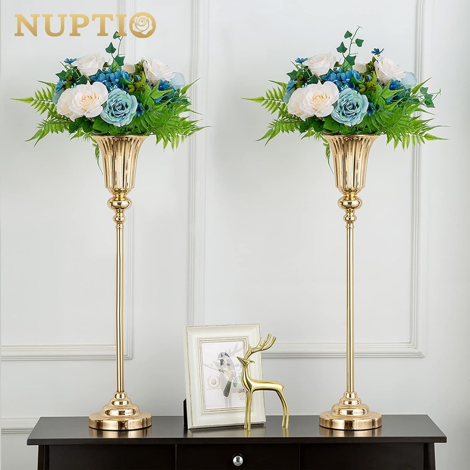 Gold Wedding Table Centrepiece Vases 2pcs 77.5cm Tall Luxury Event Decor