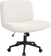 Adjustable Home Office Desk Chair Ivory Armless Swivel Extra-Wide Padded Seat