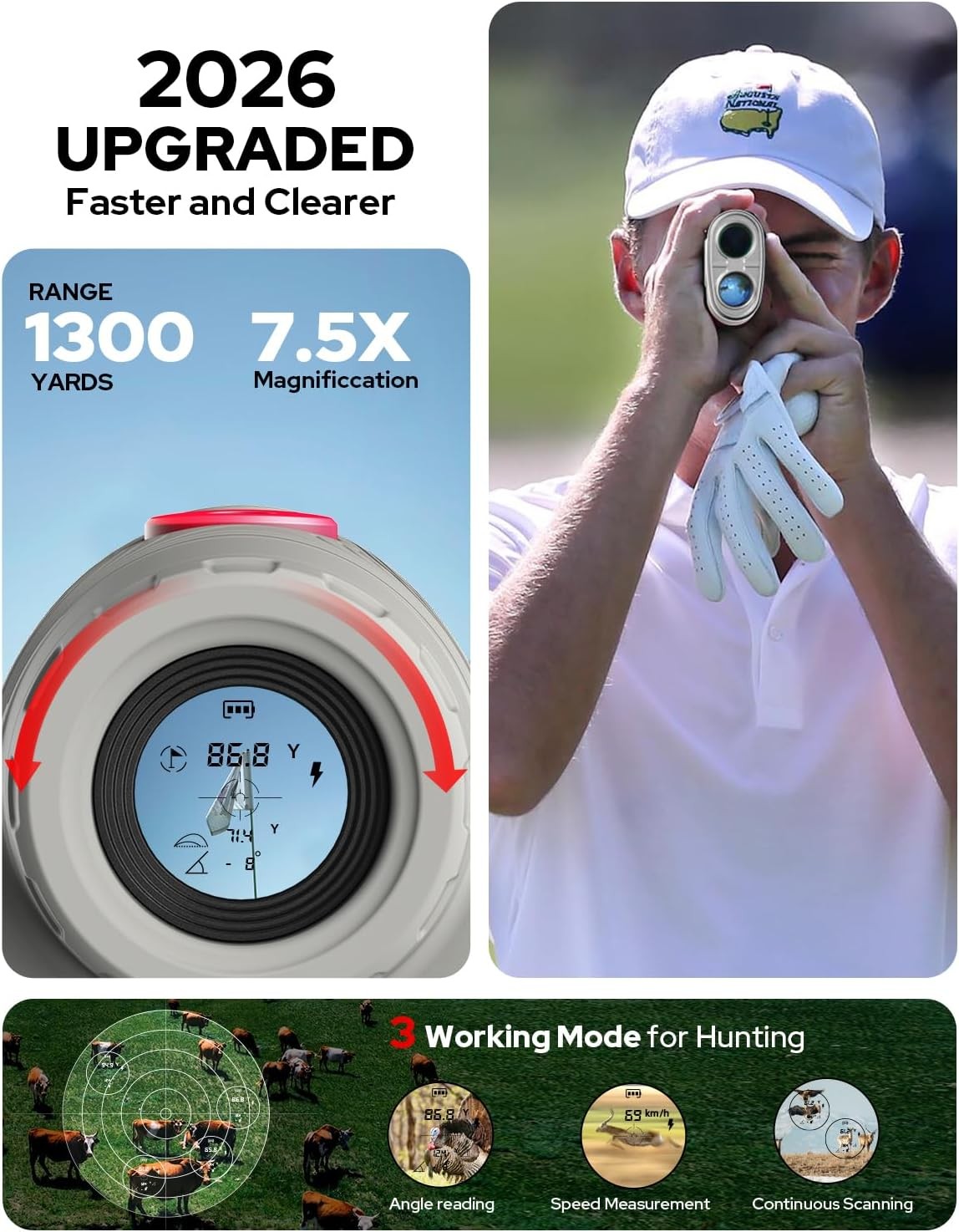 Golf Rangefinder 1300Y Slope 7.5X Rechargeable Flag Vibration
