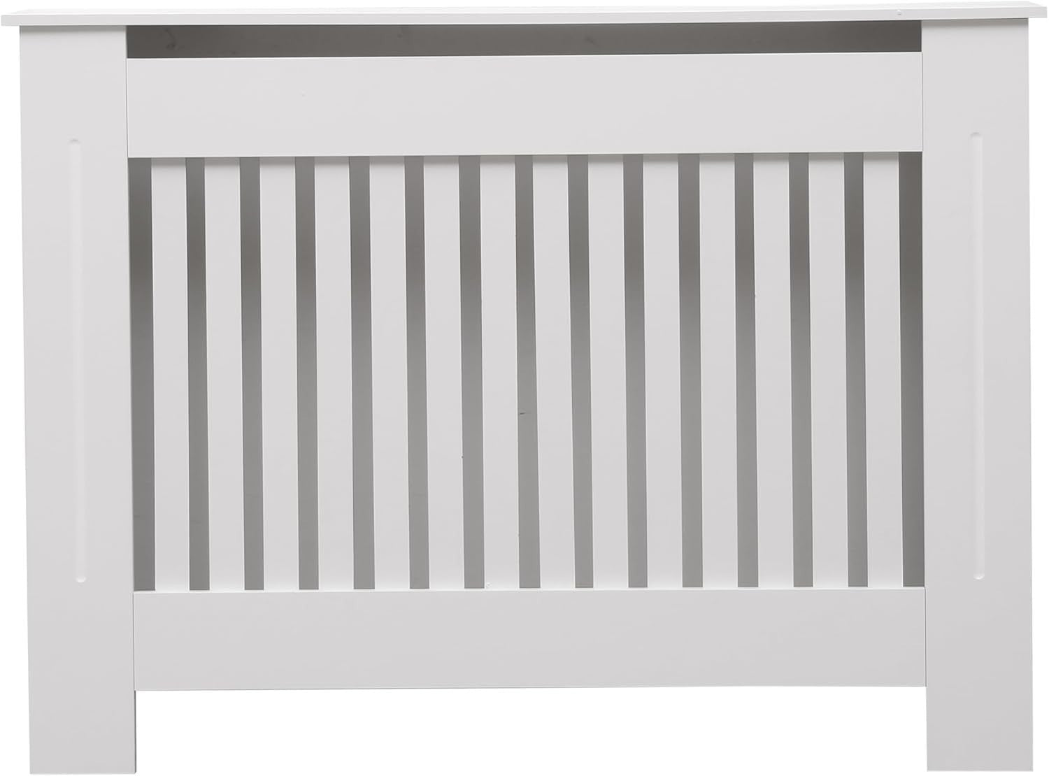 White Radiator Cover Medium MDF Wood Vertical Slat Cabinet Shelf 112cm Modern