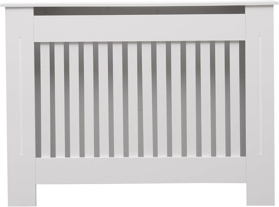White Radiator Cover Medium MDF Wood Vertical Slat Cabinet Shelf 112cm Modern