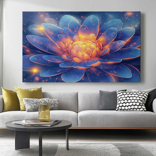 Large Lotus Canvas Wall Art 46x31cm Blue Orange Modern Print