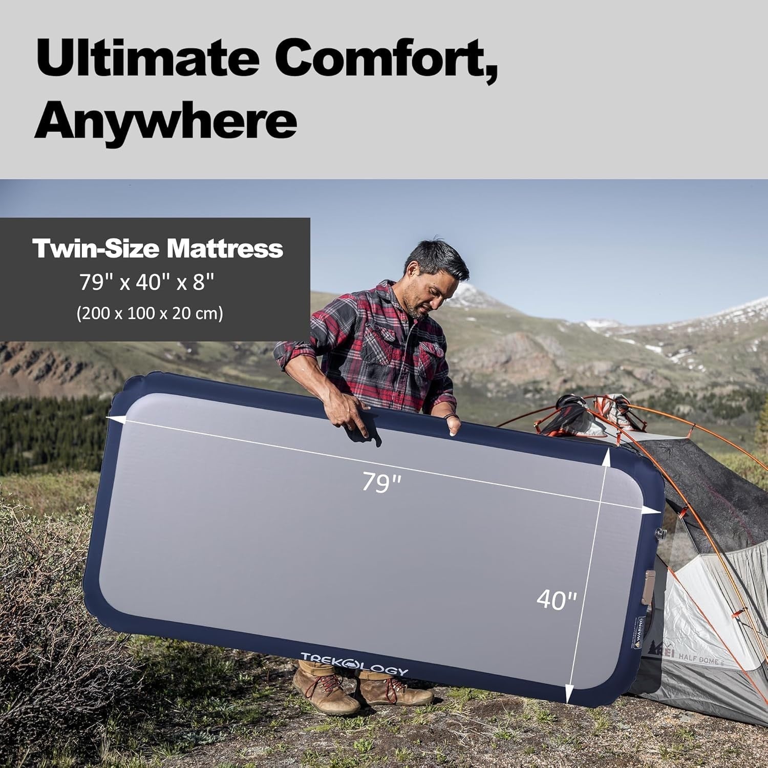 Self Inflating Air Mattress w Built In Pump Single Camping Guest Bed 20cm