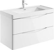900mm Wall Hung Vanity Unit White Gloss Resin Basin Modern Bathroom Cabinet