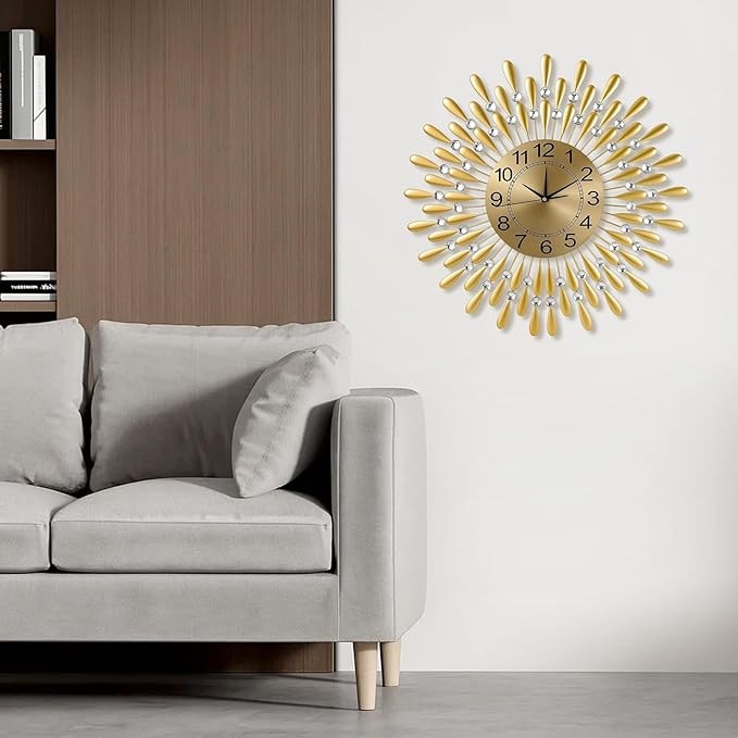 60cm Gold Sunflower Wall Clock Silent Modern Large Metal Decorative Clock