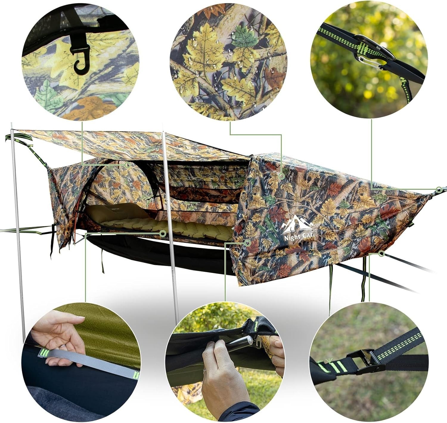 Camping Hammock with Mosquito Net & Rainfly – Flat Lay Design for 1 Person