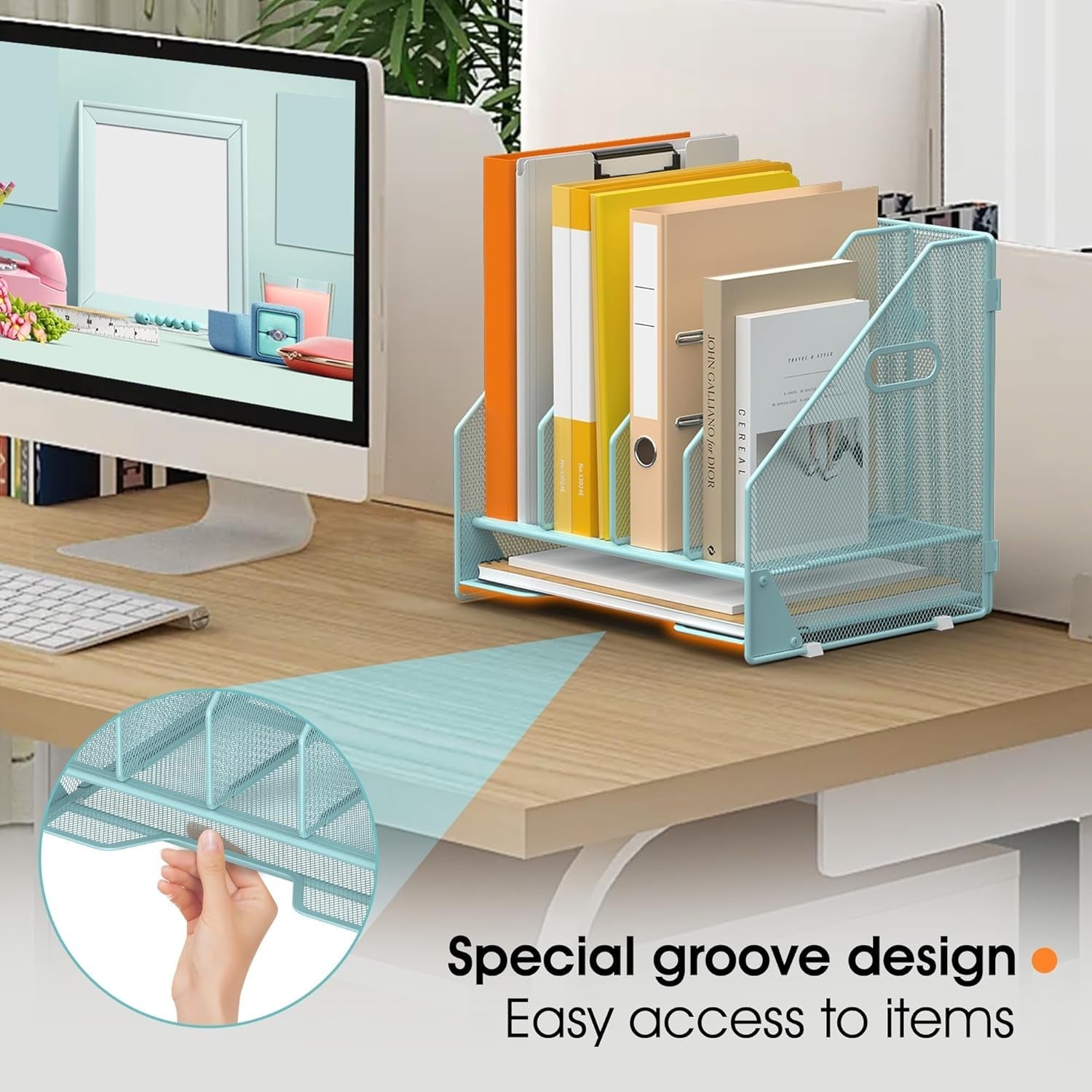 Desk File Organizer with 4 Adjustable Compartments & Letter Tray – Mesh Desktop