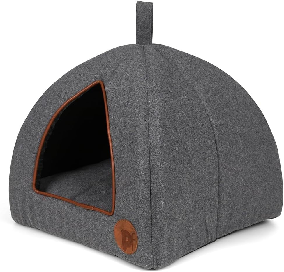 Graphite Grey Felt Cat Igloo Bed Soft Fleece Cushion Cozy Pet Hideaway