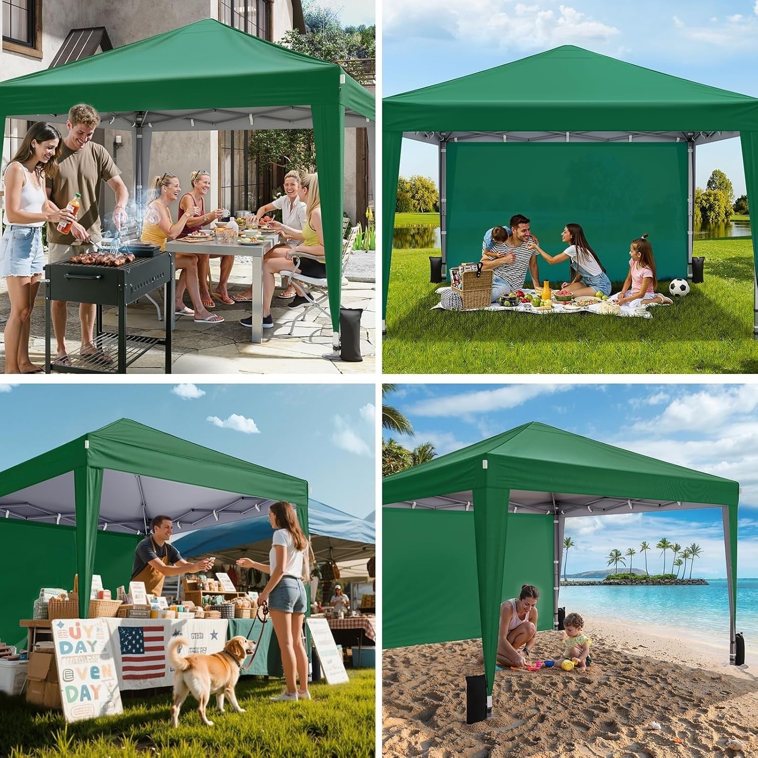 3x3m Dark Green Pop-Up Gazebo with Sides Waterproof Steel Frame Party Tent