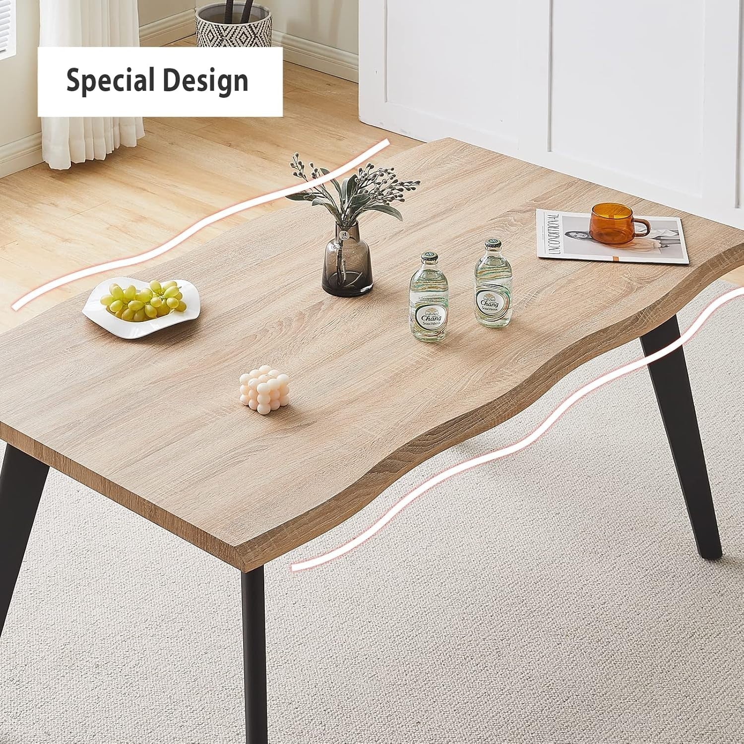 140cm Oak Effect Dining Table Metal Legs 6 Seater Modern Kitchen Room