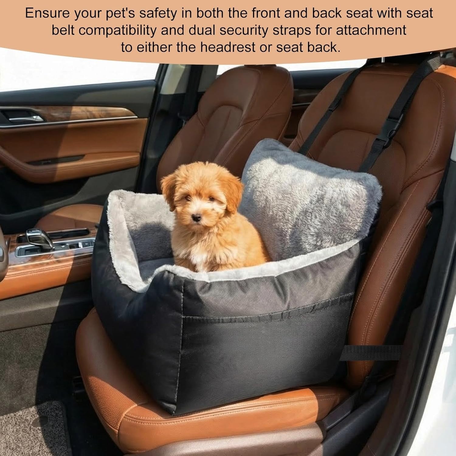 Dog Car Booster Seat Plush Travel Bed Safety Leash Waterproof 16kg