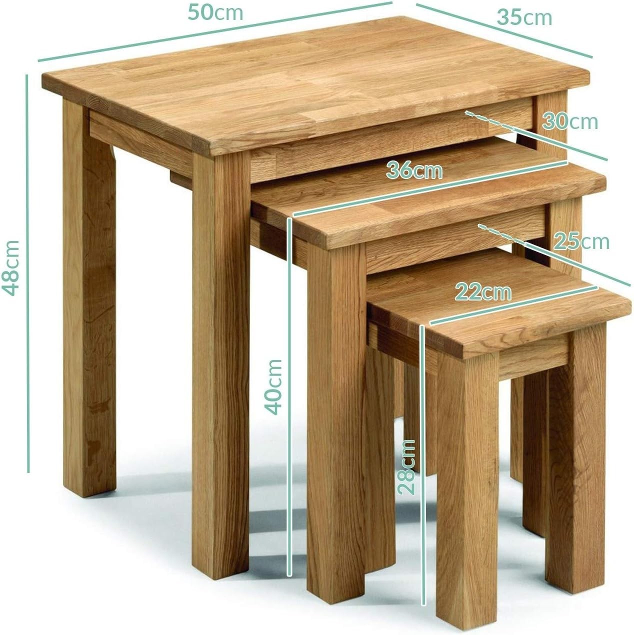 Oak Nest of 3 Tables Coffee Side Lamp End Solid Wood Living Room Furniture