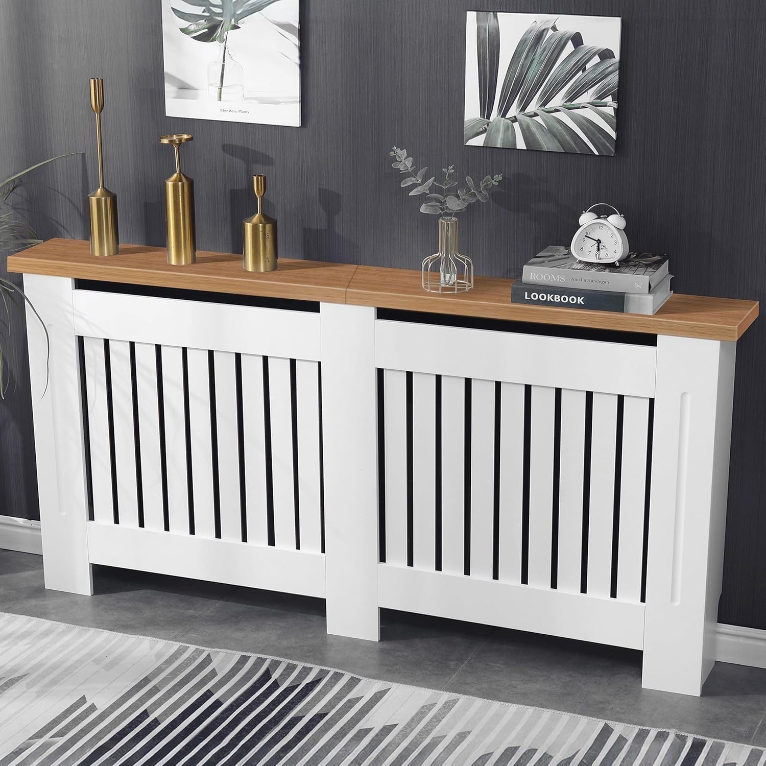Extra Large White Radiator Cover | Vertical Slatted MDF Cabinet