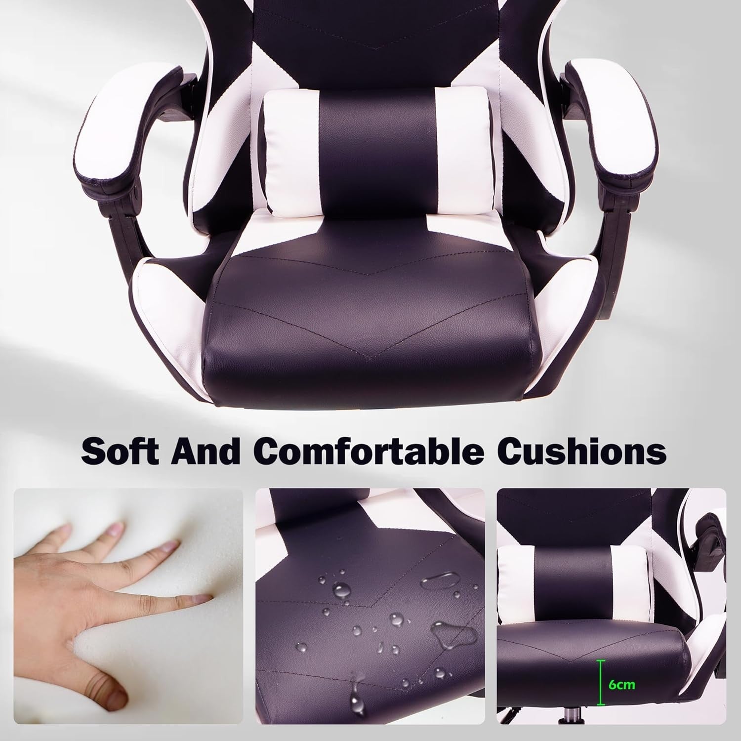 Ergonomic Gaming Chair High Back Swivel Office Desk 150kg White