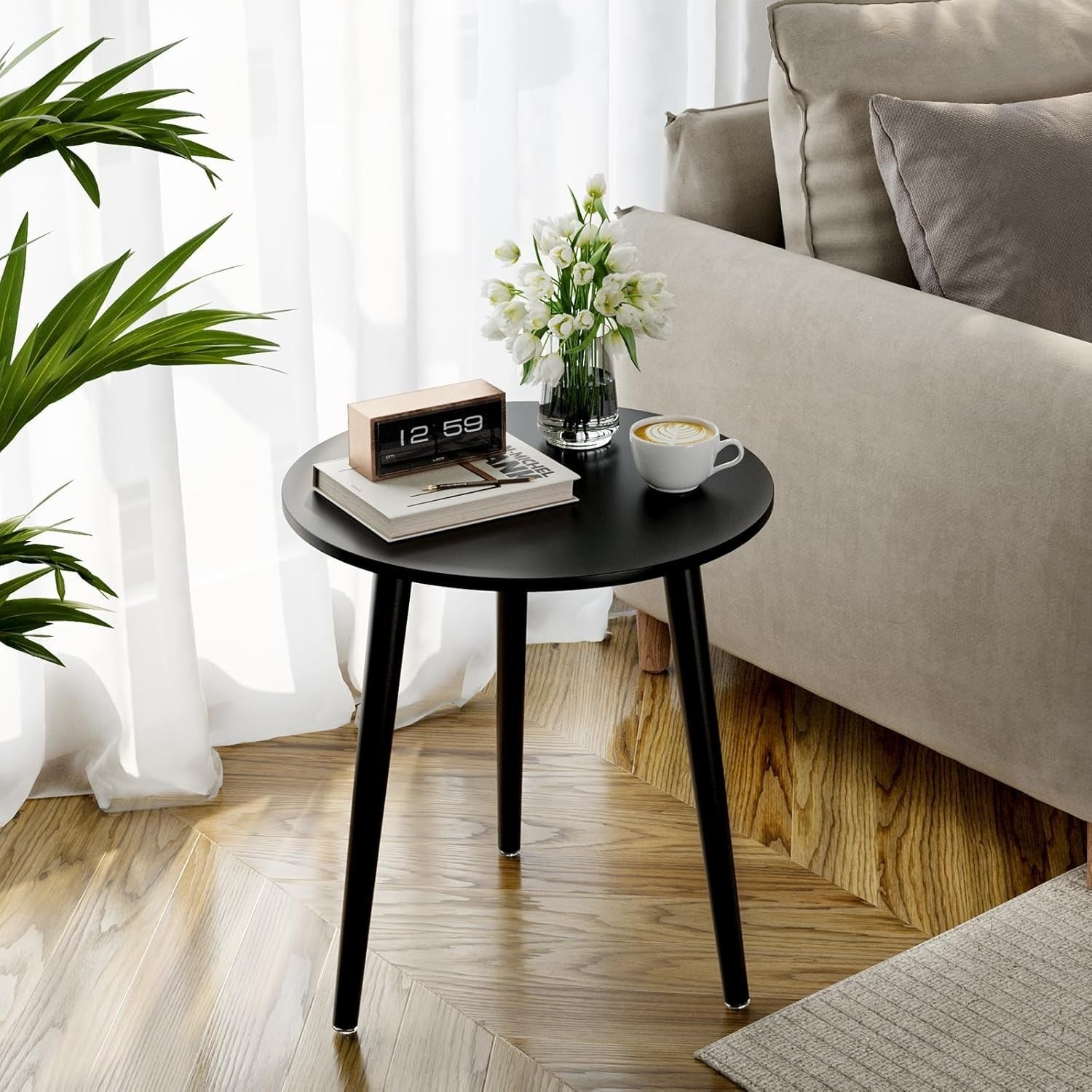Small Round Side Table with Sturdy Iron Legs, 42x42x51cm, Multi-Use