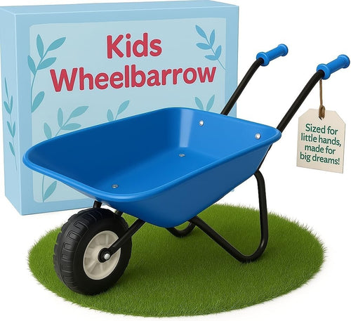 Kids Metal Wheelbarrow Blue – Garden Play Toy w/ Soft Grip Handles & 20kg Cap