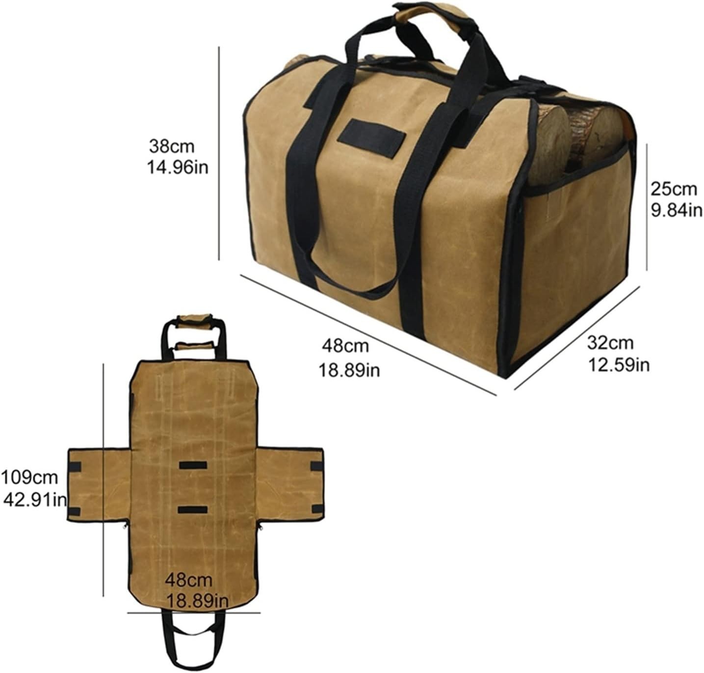 Heavy Duty Firewood Log Carrier Bag – Durable Canvas Tote, Foldable Storage, 10D