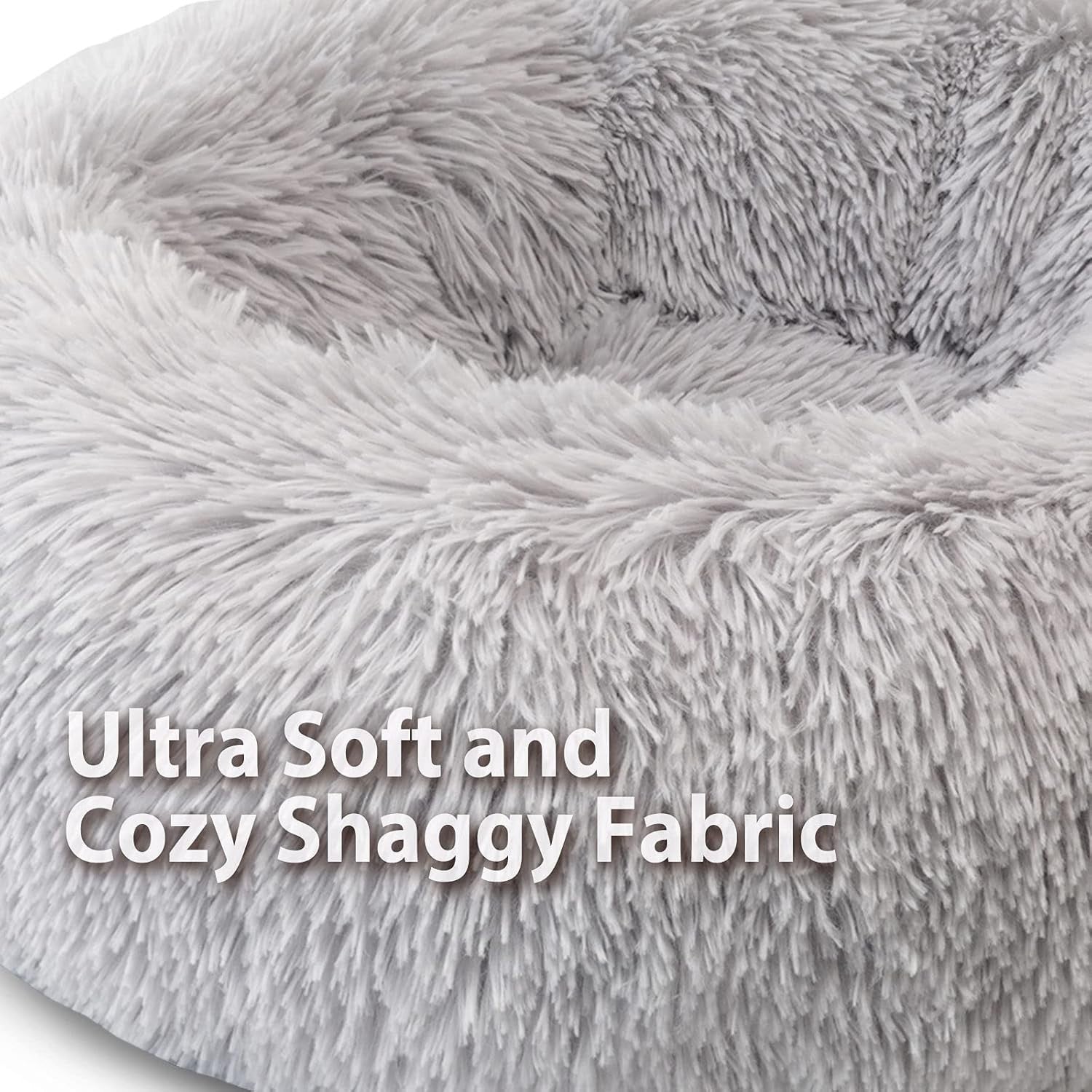 Calming Donut Dog Bed 80cm Round Plush Anti Anxiety Pet Cushion Grey