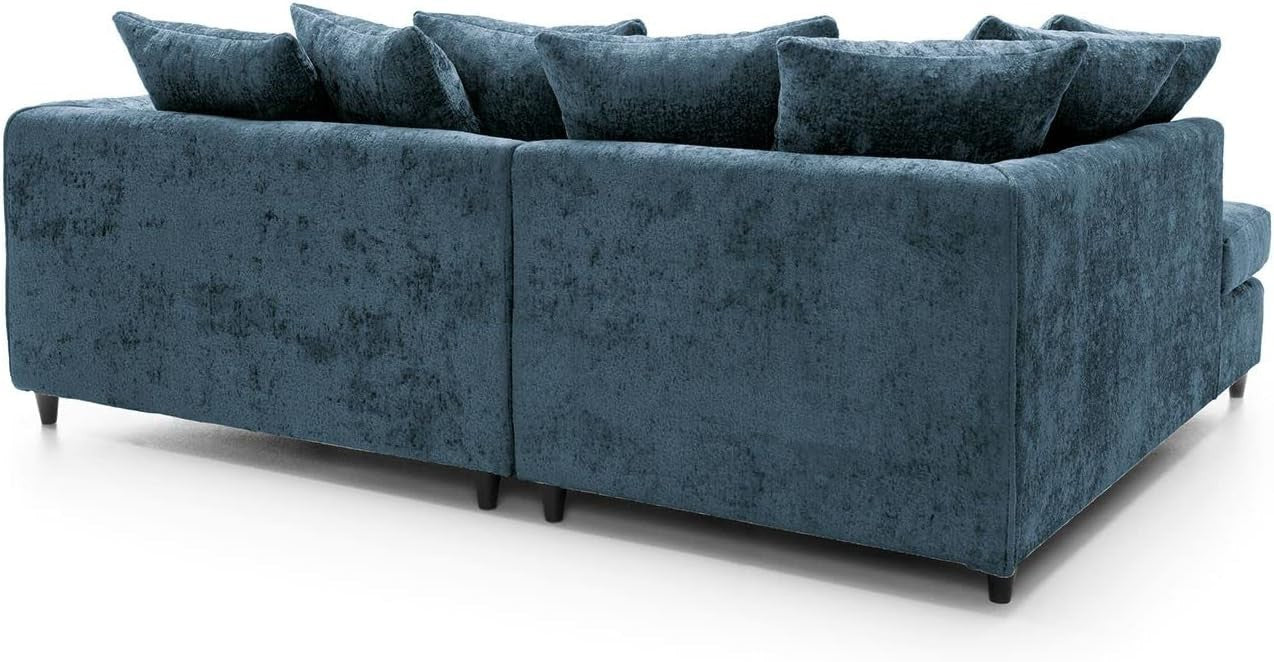 Dark Blue L Shaped Sofa Couch 4 Seater Crushed Velvet Corner Unit Modern