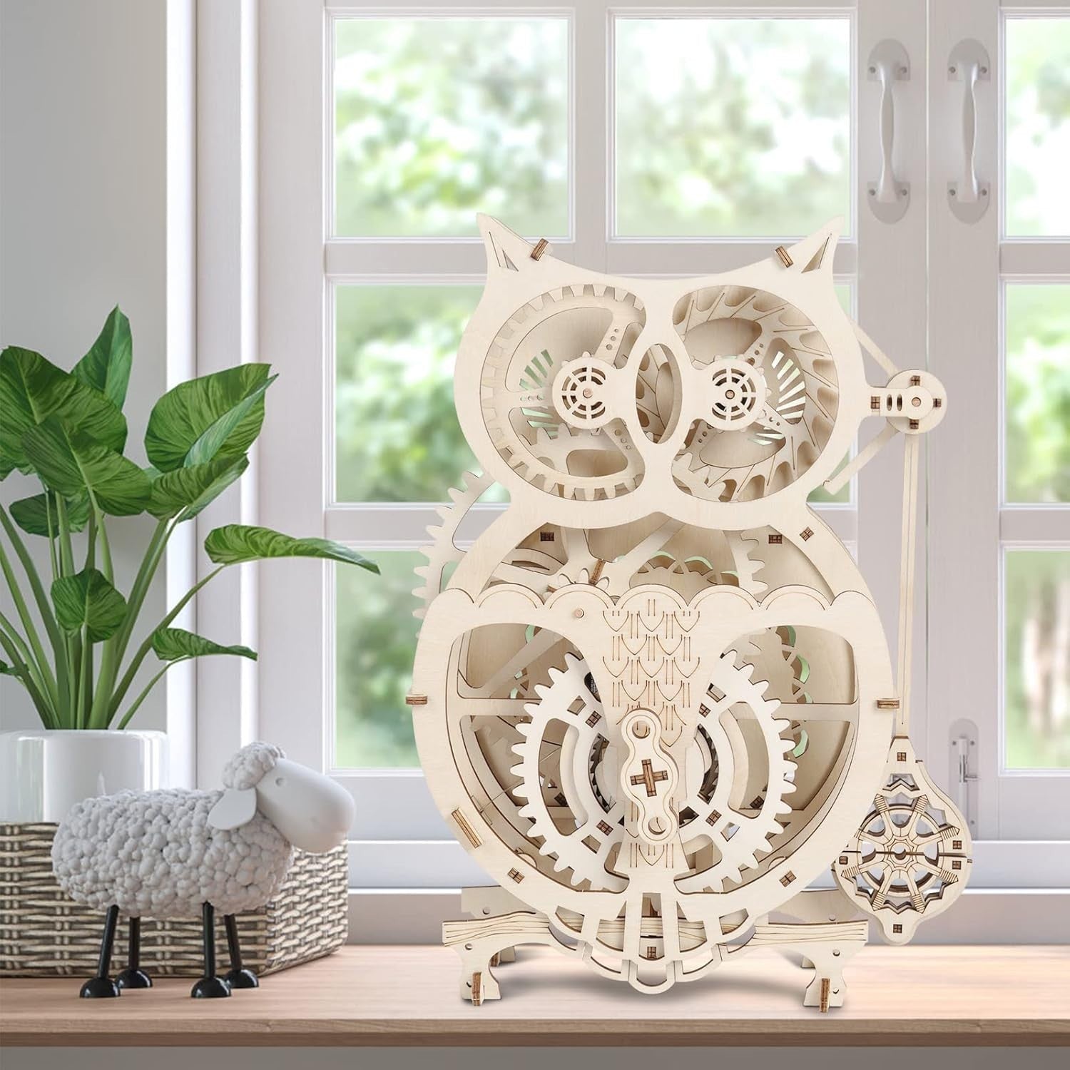 3D Wooden Owl Clock Puzzle Kit Adults DIY Mechanical Pendulum Decor Gift