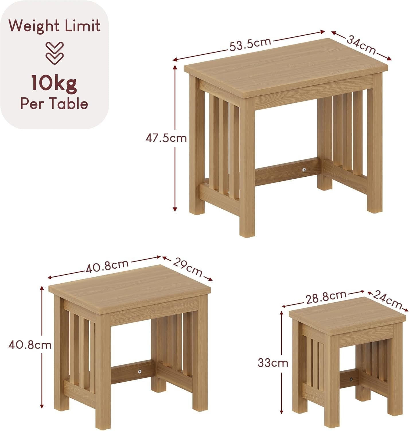 Modern Nesting Coffee Table Set Brown Ash Veneer Wood Side End Tables