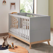 Convertible Grey Baby Cot Bed 3 Height Adjustable Toddler Bed 145x76x89 cm