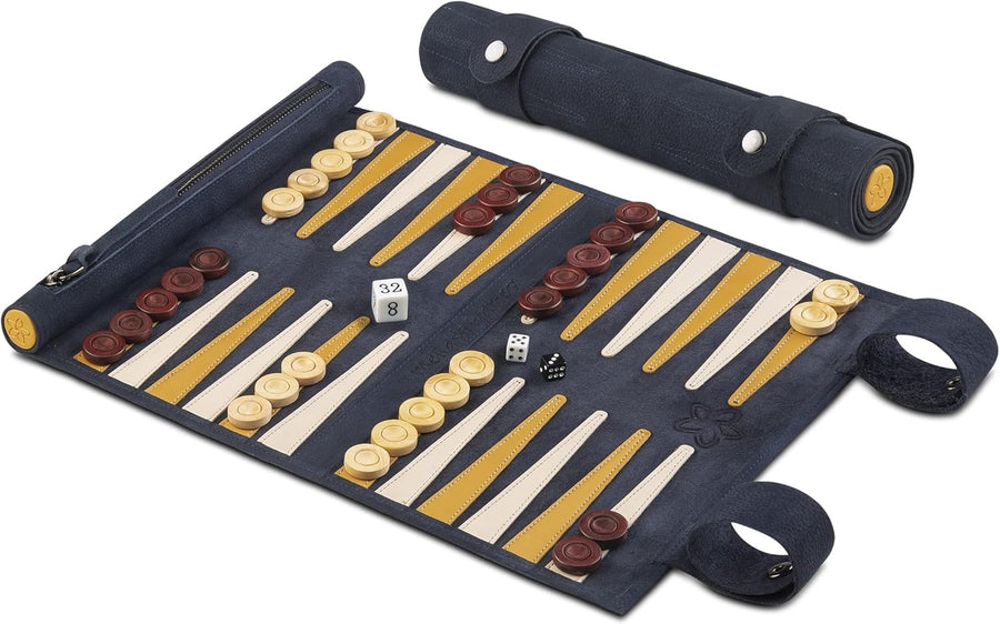 Luxury Travel Backgammon Set Genuine Leather Roll Up Portable Strategy Game